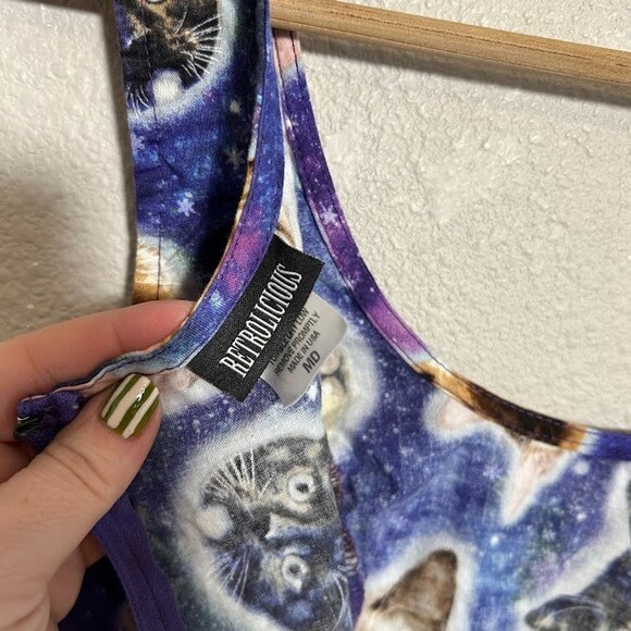 Retrolicious Dress M Space Cat Galaxy Black Purple Rockabilly Mod Hot Topic - Picture 8 of 9